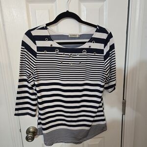 Jean Pierre Striped Navy and White Long Sleeve Top